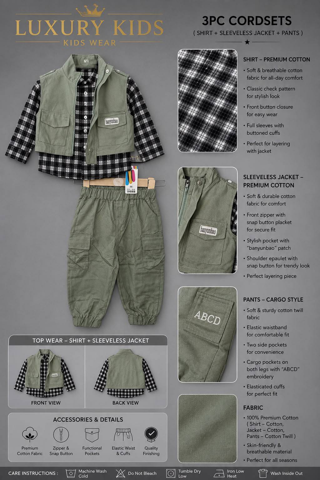 Olive Utility Vest & Cargo Co-Ord Set