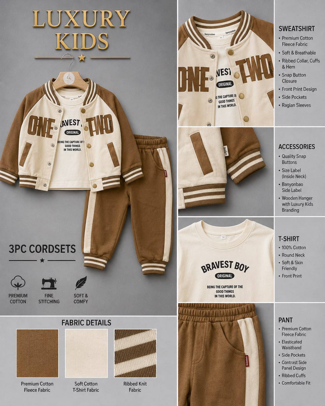 Brown & Cream Varsity Co-Ord Set