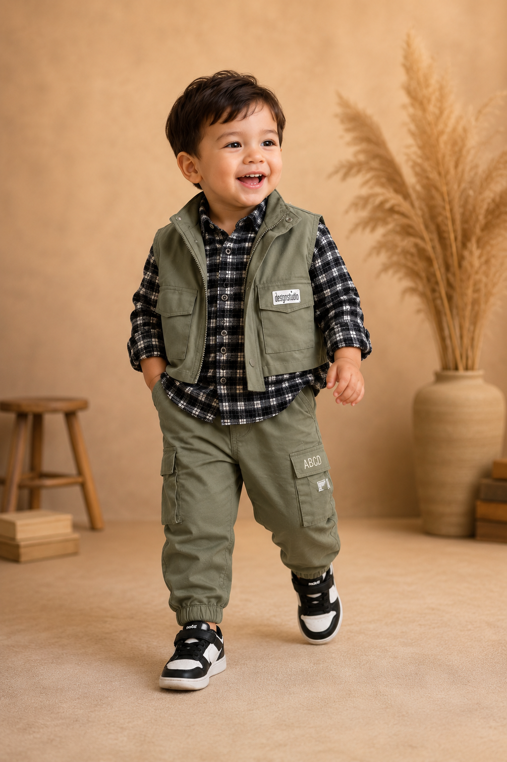 Olive Utility Vest & Cargo Co-Ord Set